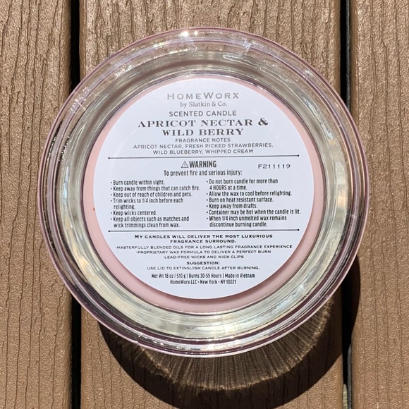 🆕HOMEWORX HARRY SLATKIN “APRICOT NECTAR AND WILD BERRY” 4 WICK 18oz CANDLE NWT - Picture 4 of 5